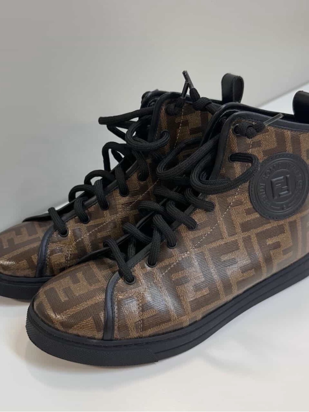 Fendi Brown FF Logo High-Top Sneakers with Black Accents
